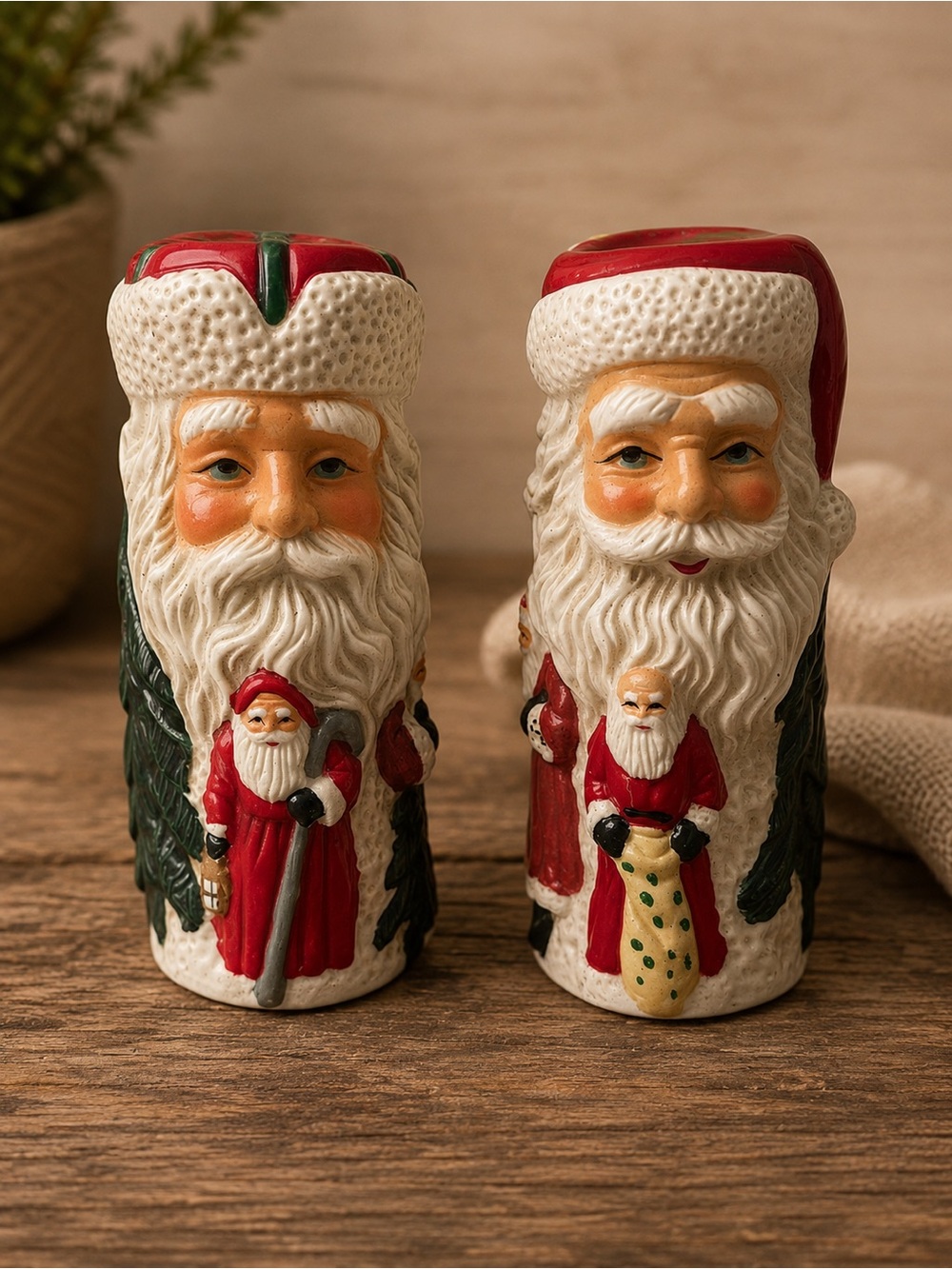 Brinnco Christmas Old World Santa Claus Holiday Candle Light‎ Ceramic Holders 2
